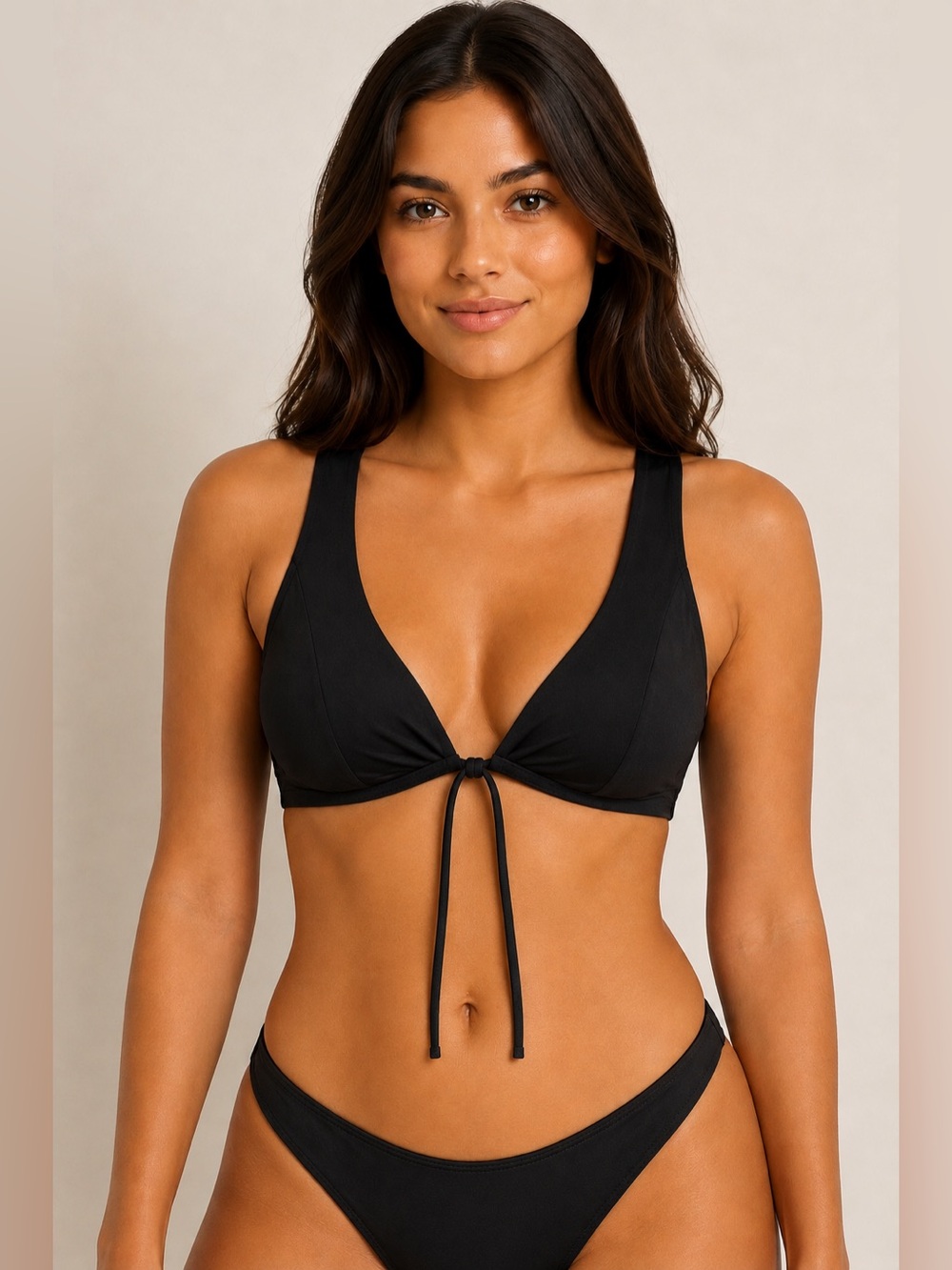 Black Tie Front Bikini Top Wide Straps
